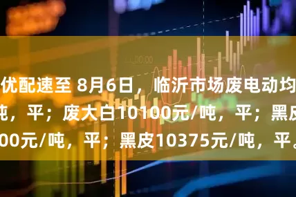 优配速至 8月6日，临沂市场废电动均价10175元/吨，平；废大白10100元/吨，平；黑皮10375元/吨，平。